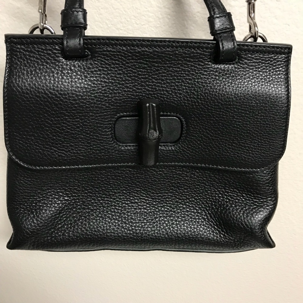 Gucci Black Medium Bamboo Daily Top Handle Bag❤️